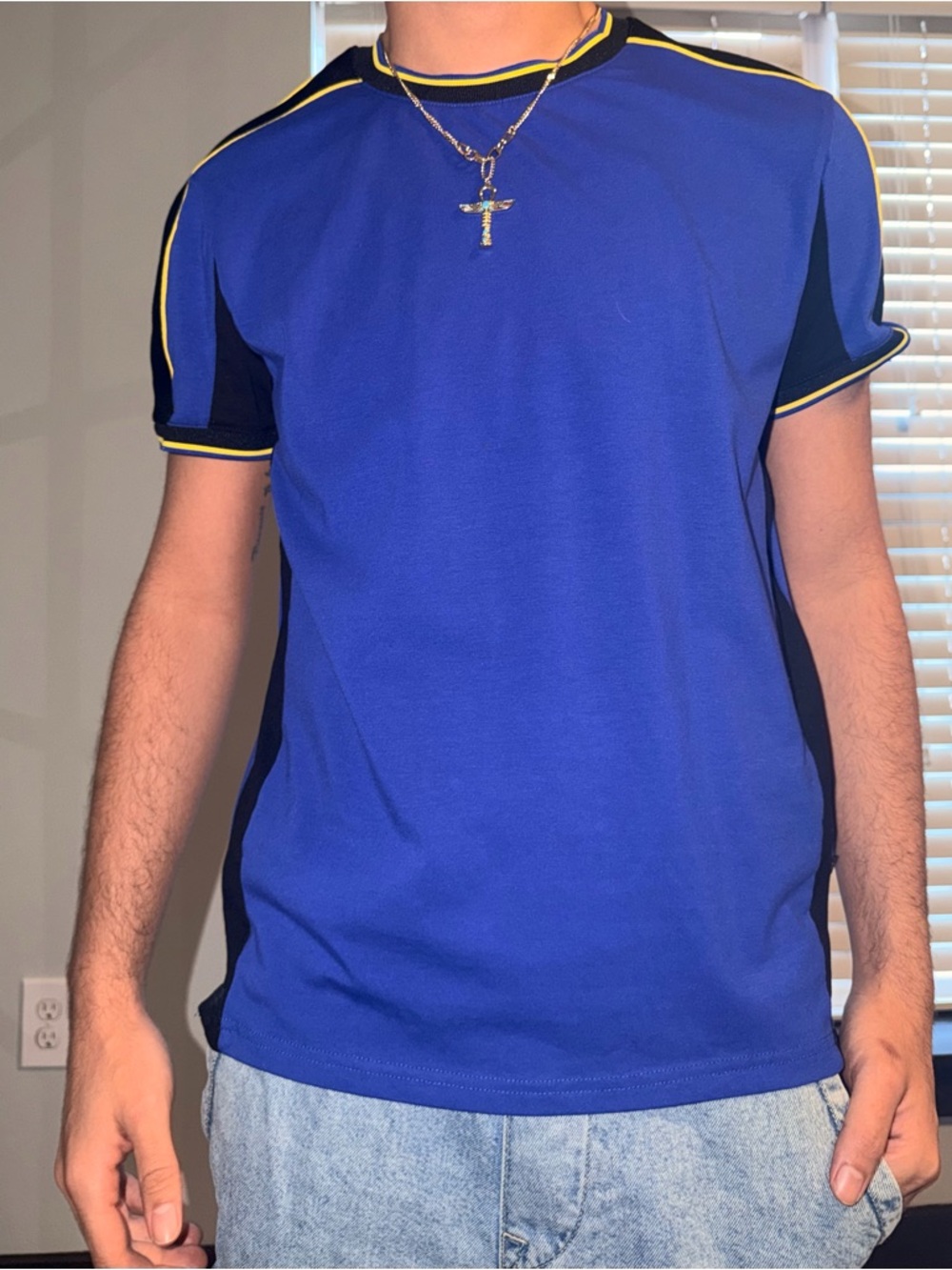 Men's Royal Blue Short-Sleeve Crewneck T-Shirt with Yellow Trim